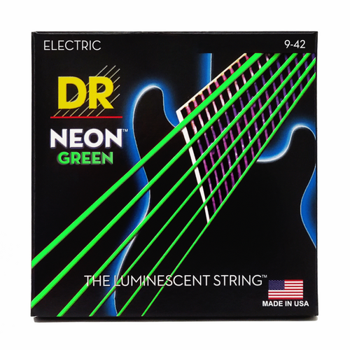 Dr Hi-Def Neon Green Electric Guitar Strings Light 9-42