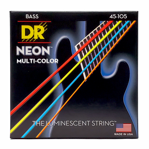 DR Hi-Def Neon Multi-Color Bass Strings Medium 45-105 with K3 Coating