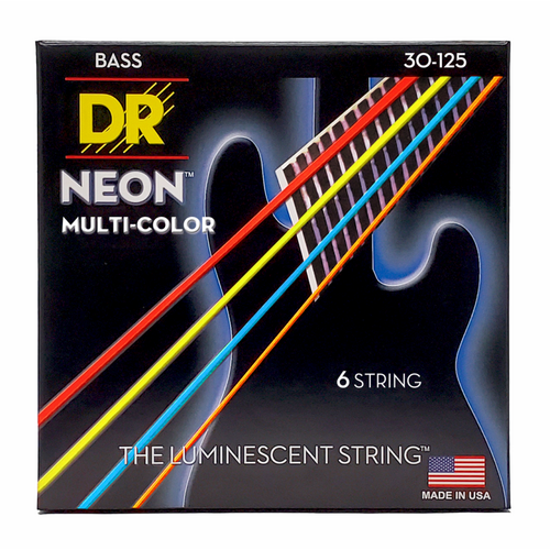 DR Hi-Def Neon Multi-Color Bass Strings 6-String Medium 30-125 with K3 Coating
