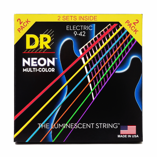 Dr Hi-Def Neon Multi-Color Electric Guitar Strings Light 9-42 (2-Pack)