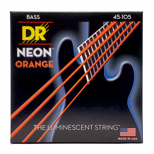 DR Hi-Def Neon Orange Bass Strings Medium 45-105 with K3 Coating