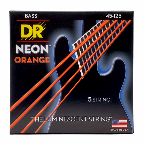 DR Hi-Def Neon Orange 5-String Bass Strings, Medium Gauge 45-125, K3 Coating for Clarity and Protection