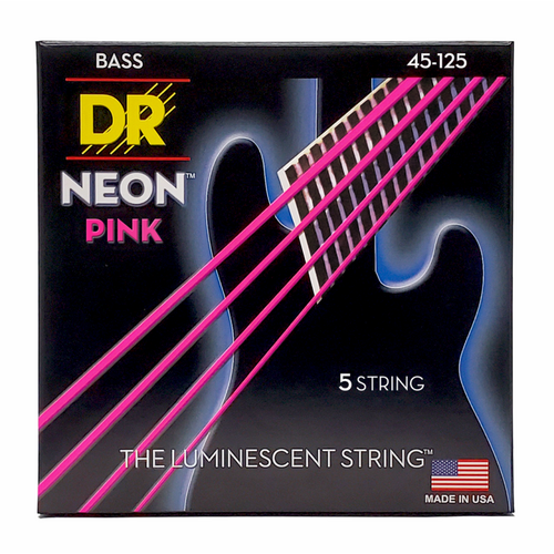 DR Hi-Def Neon Pink 5-String Medium Bass Strings 45-125 with K3 Coating