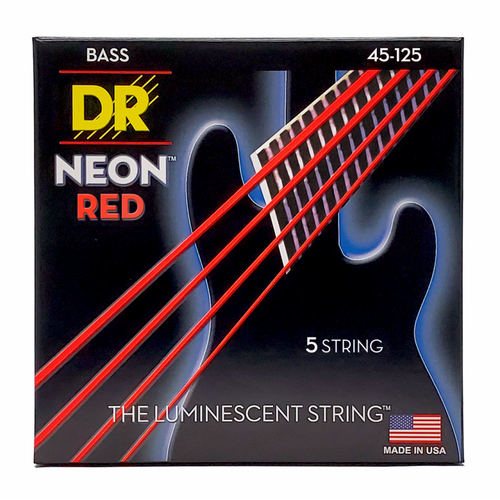 DR Hi-Def Neon Red 5-String Bass Strings Medium 45-125 K3 Coated