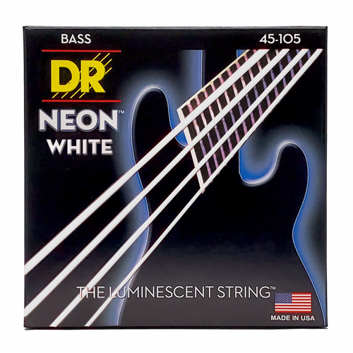 DR Hi-Def Neon White Bass Strings Medium 45-105 with K3 Coating