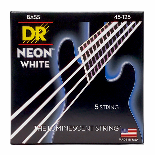 DR Hi-Def Neon White Colored Bass Strings 5-String Medium 45-125 with K3 Coating