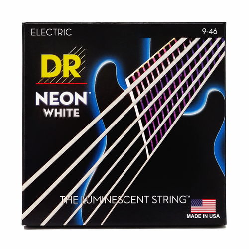 Dr Hi-Def Neon White Electric Guitar Strings, Light to Medium 9-46, Color Coated with K3 Coating, Hexagonal Core, Silver-Plated Steel Wrap