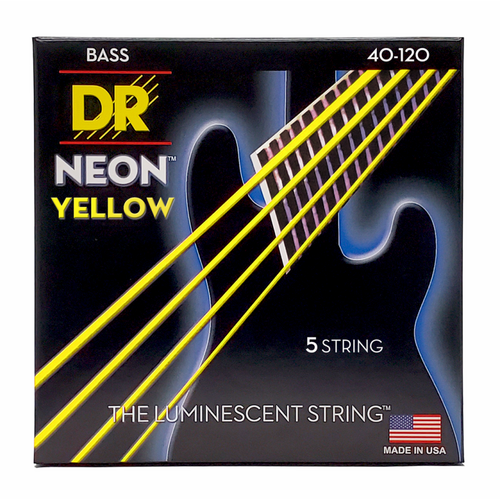DR Hi-Def Neon Yellow 5-String Bass Strings Light 40-120 with K3 Coating