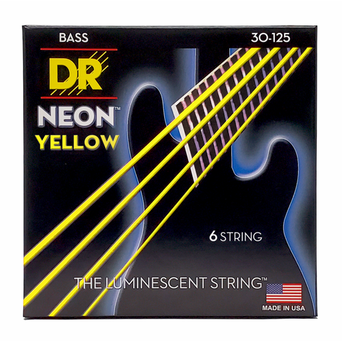 DR Hi-Def Neon Yellow Bass Strings 6-String Medium 30-125 with K3 Coating