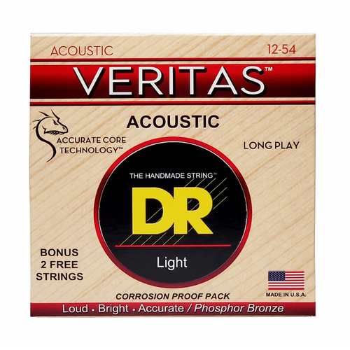 Veritas Coated Core Technology Acoustic Guitar Strings, Light 12-54, Phosphor Bronze Wrap, Includes Standard and Xenon Power-Plain Strings