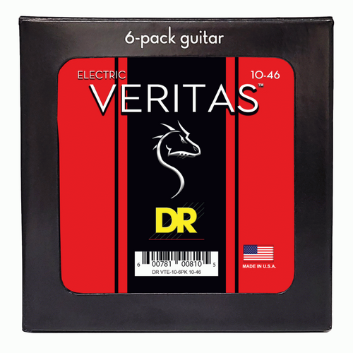 DR Veritas Uncoated Electric Guitar Strings Medium 10-46 6 Pack