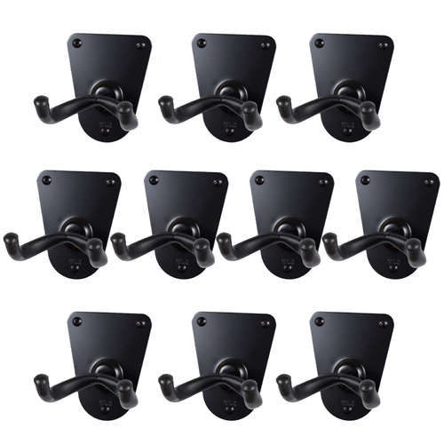 10 x CPK Guitar Wall Hangers, Screw mount flush metal base, Black Holder