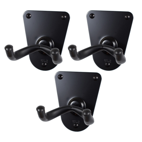 3 x CPK Guitar Wall Hangers, Screw mount flush metal base, Black Holders