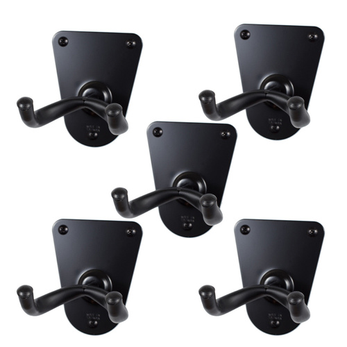 5 x CPK Guitar Wall Hangers, Screw mount flush metal base, Black Holders