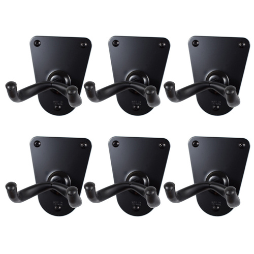 6 x CPK Guitar Wall Hangers, Screw mount flush metal base, Black Holders