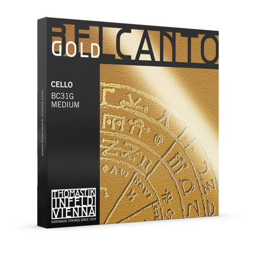 Thomastik BC31G Belcanto Cello String Set Gold, 4/4 Medium, Nickel-Free, Carbon Steel and Multialloy Wound, Customizable Sound Options