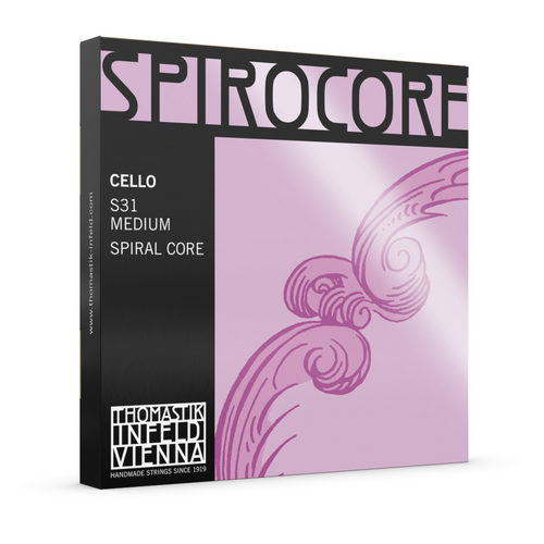 Thomastik S31 Spirocore Cello String Set - Medium Gauge - Flexible Spiral Core - Durable Chrome/Aluminum/Silver/Tungsten Wound Options