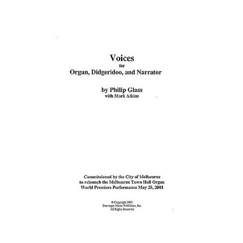 Glass - Voices For Organ Didgeridoos And Narrator (Softcover Book)