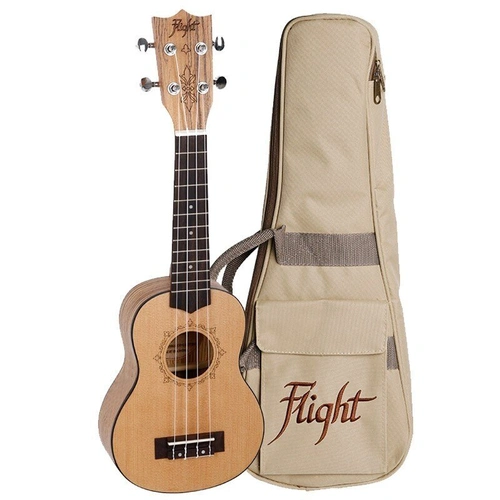 Flight DUS320 Soprano Ukulele Spruce Zebrawood with Gig Bag