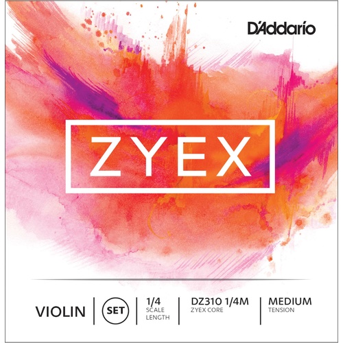 D'Addario Zyex Violin String Set, 1/4 Scale, Medium Tension