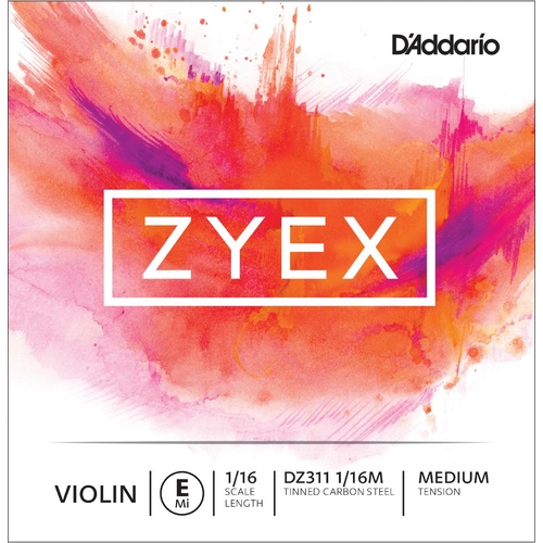 D'Addario Zyex Violin Single E String, 1/16 Scale, Medium Tension