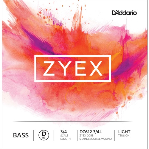 D'Addario Zyex Bass Single D String, 3/4 Scale, Light Tension