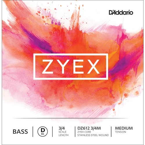 D'Addario Zyex Bass Single D String, 3/4 Scale, Medium Tension