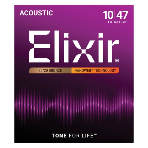 Elixir 11002 Nanoweb 80/20 Extra Light Acoustic Guitar Strings 10-47