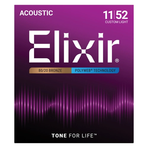 Elixir 11025 Polyweb 80/20 Custom Light Acoustic Guitar Strings 11-52