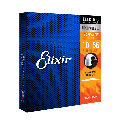 Elixir 12057 Nanoweb Electric 7 String Light Gauge Guitar Strings 10-56