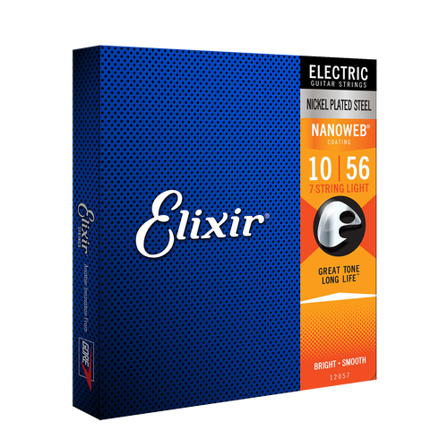 Elixir 12057 Nanoweb Electric 7 String Light Guitar Strings 10-56