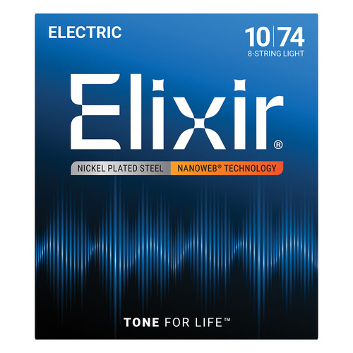 Elixir 12062 Nanoweb Electric 8 String Light Guitar Strings 10-74 Gauge