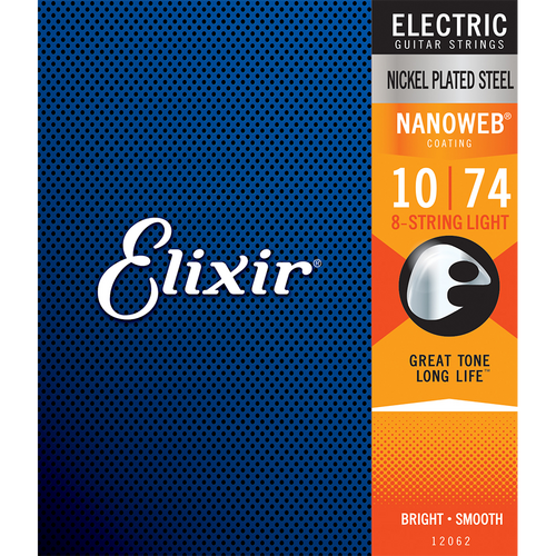 Elixir 12062 Nanoweb Electric 8 String Light 10-74 Electric Guitar Strings