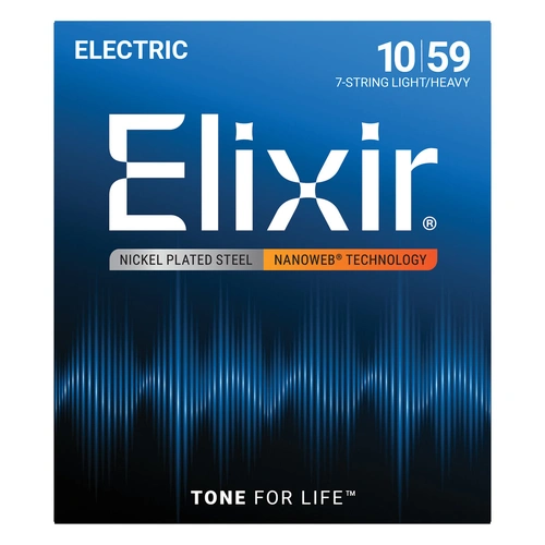 Elixir 12074 Nanoweb 7-String Electric Guitar Strings Light-Medium 10-59