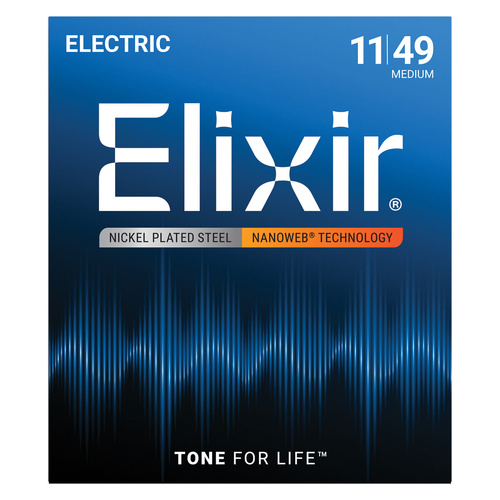 Elixir 12102 Nanoweb Electric Guitar Strings Medium 11-49 Nickel Plated Steel