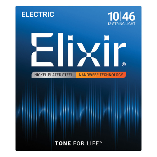Elixir 12450 Nanoweb Electric Guitar Strings 12 String Light 10-46 Nickel Plated Steel