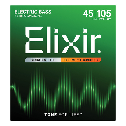 Elixir 14677 Nanoweb Bass Stainless Steel Medium Strings 45-105