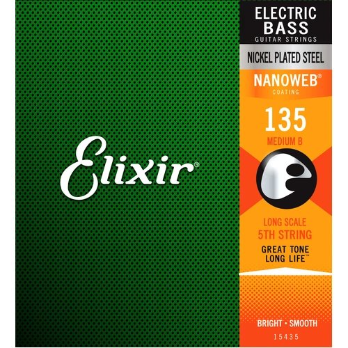 Elixir 15435 Nanoweb Single Bass String Heavy B .135 Nickel Plated Steel