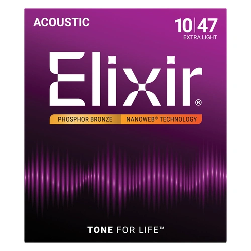 Elixir 16002 Nanoweb Phosphor Bronze Acoustic Guitar Strings Extra Light 10-47