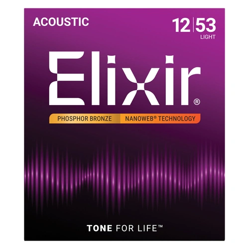 Elixir 16052 Nanoweb Phosphor Bronze Acoustic Guitar Strings Light 12-53