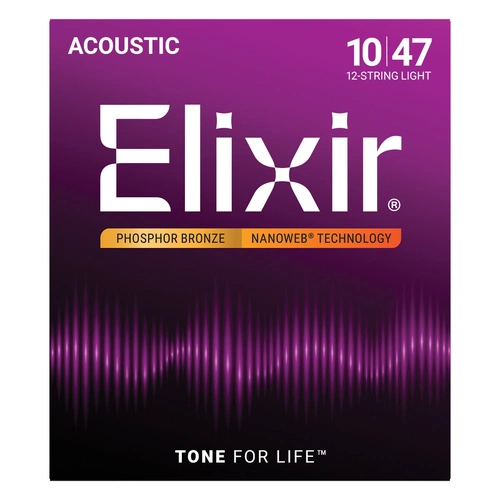 Elixir 16152 Nanoweb Phosphor Bronze 12 String Light Acoustic Guitar Strings 10-47