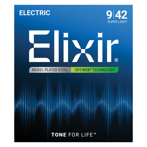 Elixir 19002 Optiweb Electric Guitar Strings 9-42 Super Light Nickel Plated Steel