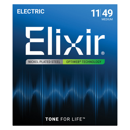 Elixir 19102 Optiweb Electric Guitar Strings 11-49 Medium Nickel Plated Steel