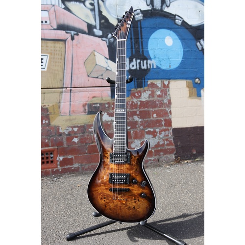 ESP E-II Horizon III NT Burl Top Australian Exclusive Dark Brown Sunburst Electric Guitar