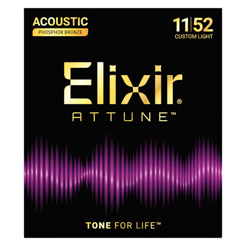 Elixir Attune Phosphor Bronze Custom Light Acoustic Guitar Strings 11-52 [E21027]
