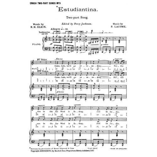 Estudiantina (Lacombe)2Pt/Piano(Archive Ed.) Book