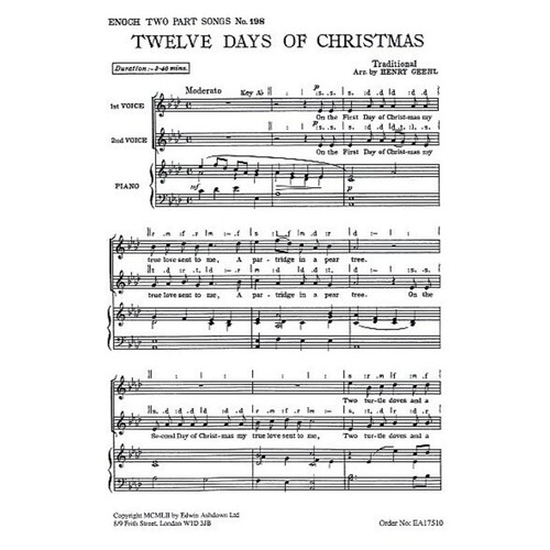 12 Days Of Christmas 2Pt/Piano Arr.GeeHL Book