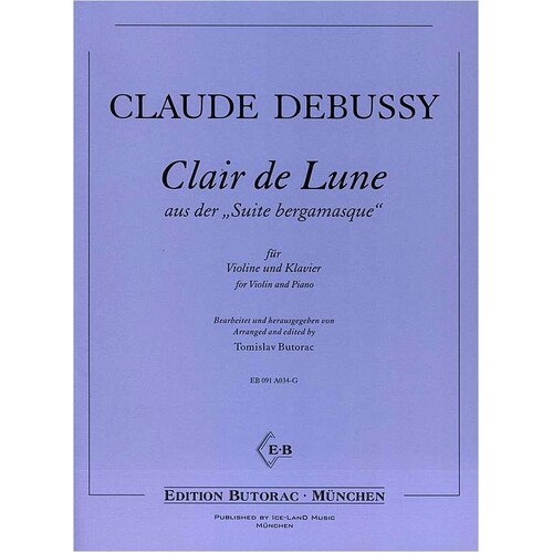 Claire De Lune Arr Butorac Violin Piano Book