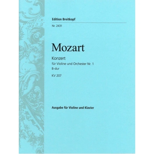Concerto No 1 in B Flat K 207 for Violin and Piano by Mozart, 32 Pages, Advanced Level