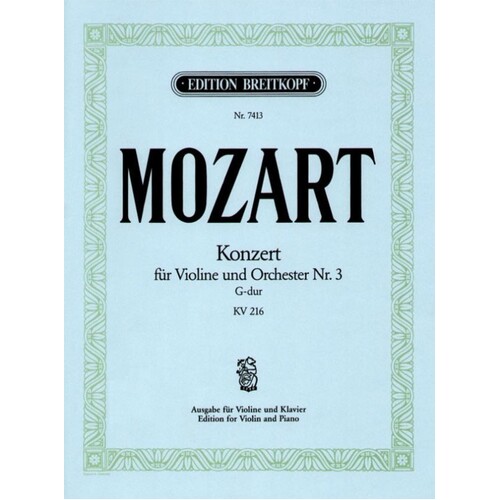Mozart - Concerto No 3 G K 216 Violin/Piano Ed Eisen (Softcover Book)
